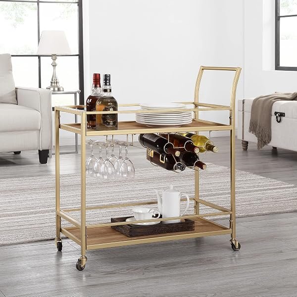 FirsTime & Co. Francesca Gold and Brown Bar Cart — product view