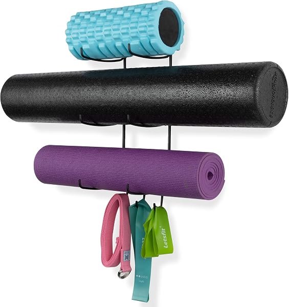 Wallniture Guru Wall Mount Yoga Mat Foam Roller and Towel Rack — product view