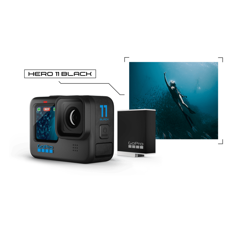GoPro HERO11 Black with an Enduro battery and manufacturer underwater-image illustration