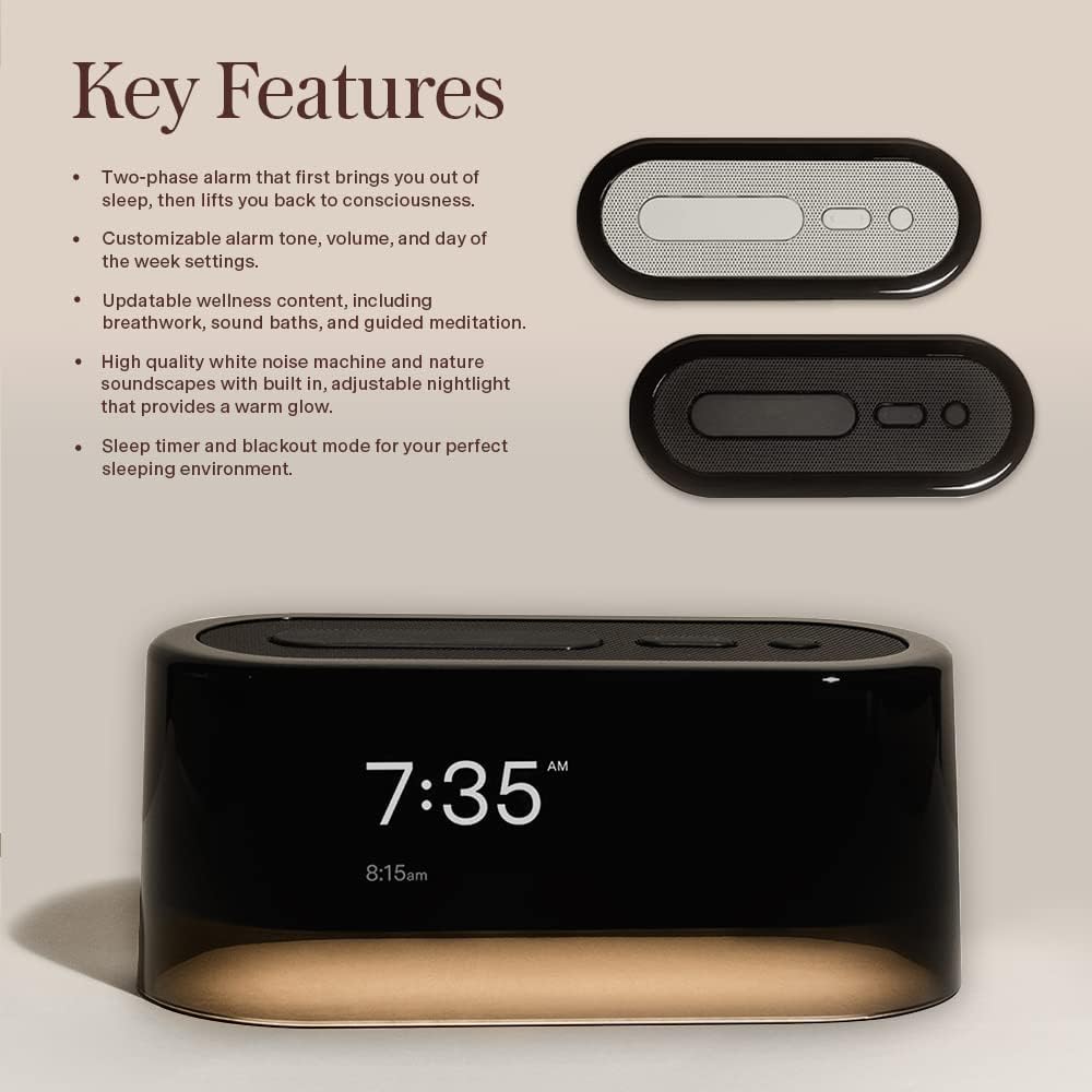 Loftie Alarm Clock - Bluetooth with Speaker for Custom, Wellness Content, White Noise, and Nature Sounds. Built-in Adjustable Nightlight - (White Top).