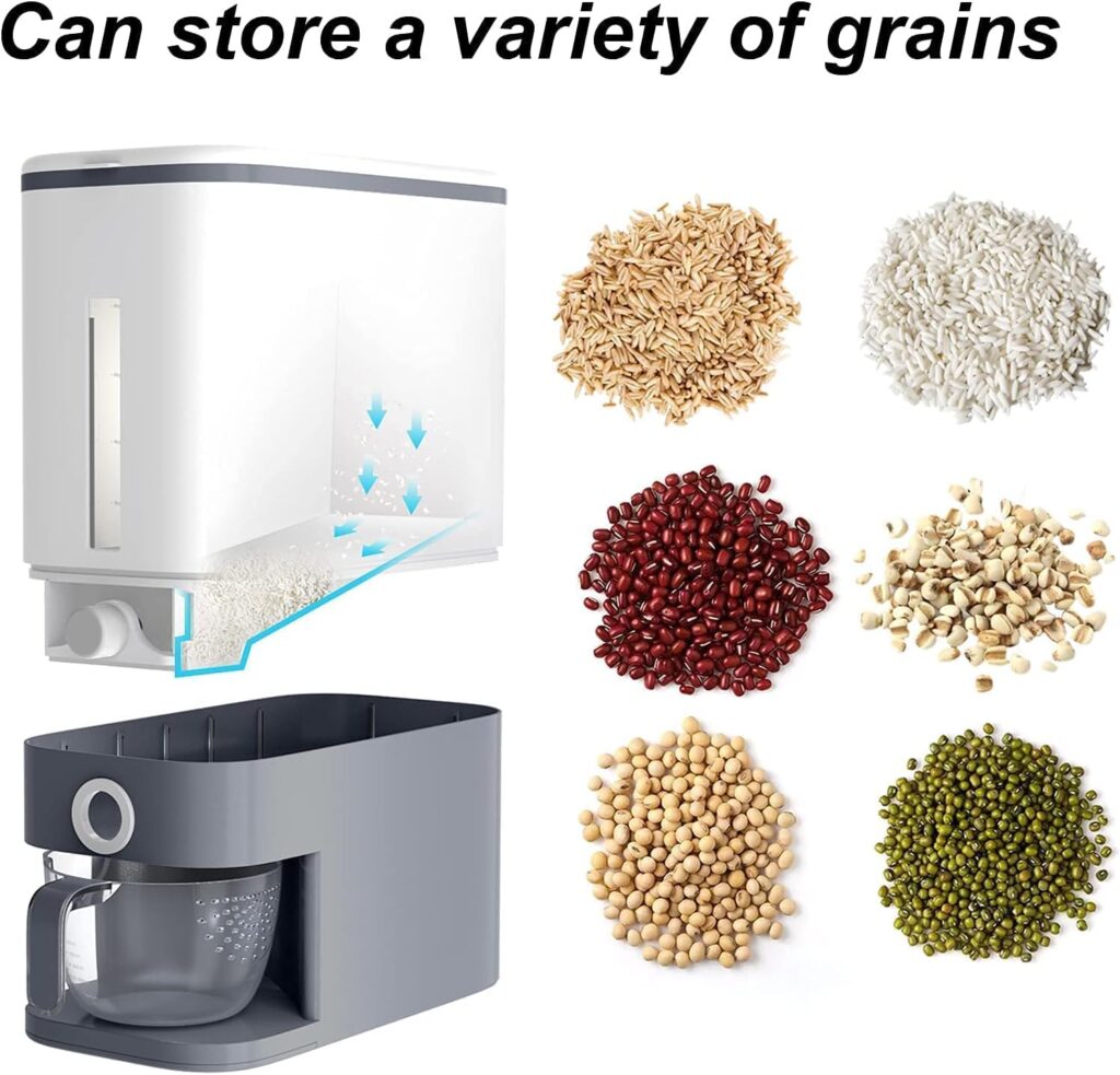 25Lbs Rice Dispenser, Large Grain Container Storage with Lid Measuring Cylinder Moisture Proof Household Cereal Dispenser Bucket for Kitchen Soybean Corn
