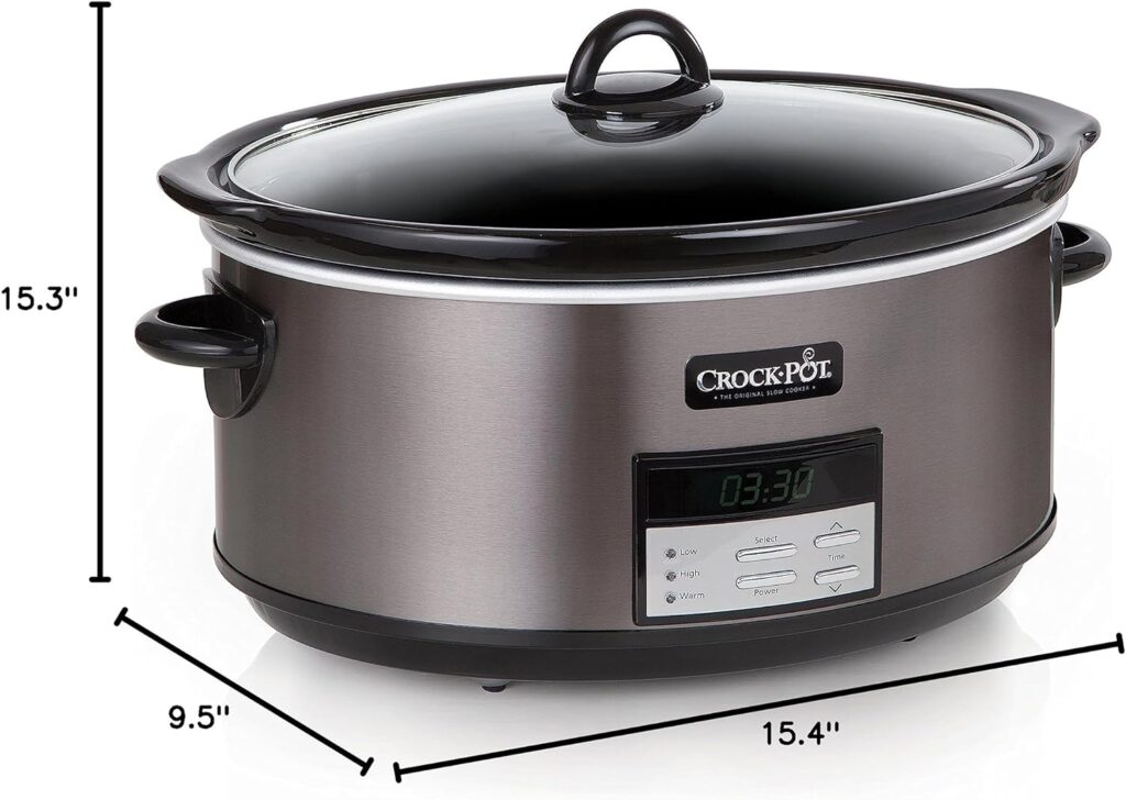 Crock-Pot Large 8 Quart Programmable Slow Cooker with Auto Warm Setting and Cookbook, Black Stainless Steel
