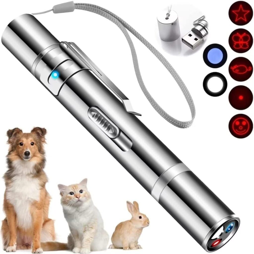 Cyahvtl Laser Pointer, Cat Toys for Indoor Cats, Kitten Dog Pen Toy, Red Dot LED Light Pointer Interactive Cats Dogs, USB Charging, 5 Switchable Patterns