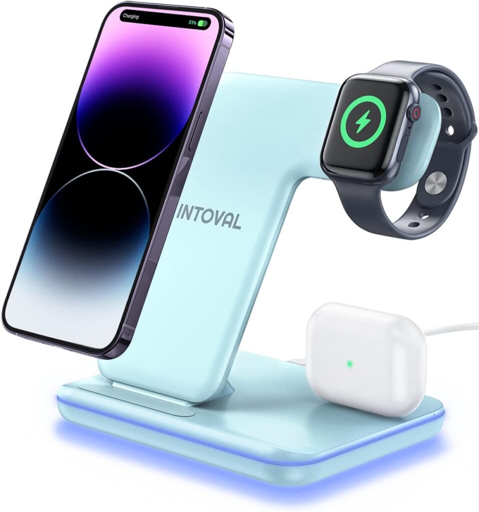 Intoval Charging Station for Apple iPhone/iWatch/Airpods, 3 in 1 Wireless Charger for iPhone 14/13/12/11/XS/XR/XS/X/8, iWatch 8/Ultra/7/6/SE/5/4/3/2, Airpods Pro2/Pro1/3/2/1 (Z5,Black)