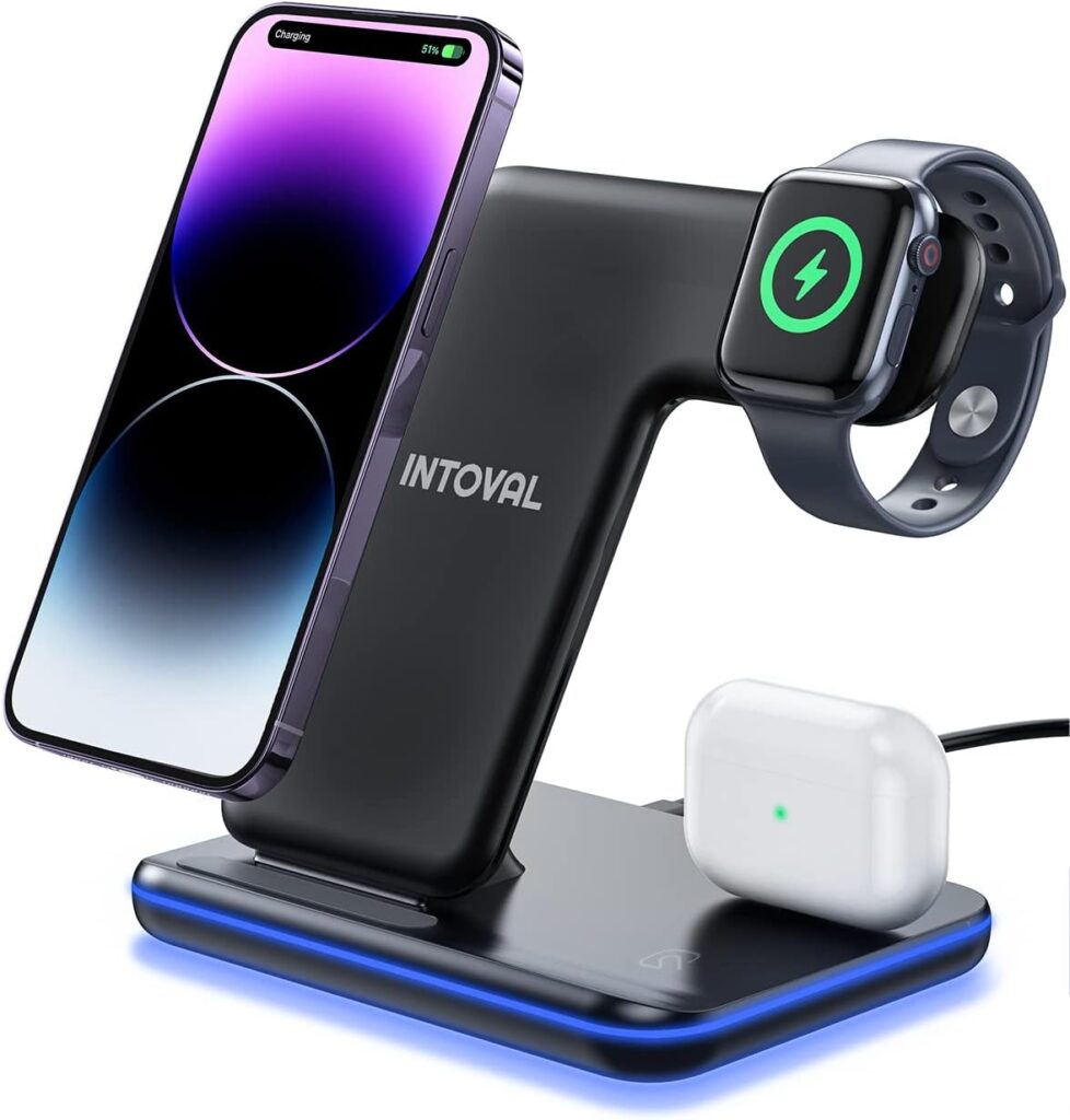 Intoval Charging Station for Apple iPhone/iWatch/Airpods, 3 in 1 Wireless Charger for iPhone 14/13/12/11/XS/XR/XS/X/8, iWatch 8/Ultra/7/6/SE/5/4/3/2, Airpods Pro2/Pro1/3/2/1 (Z5,Black)