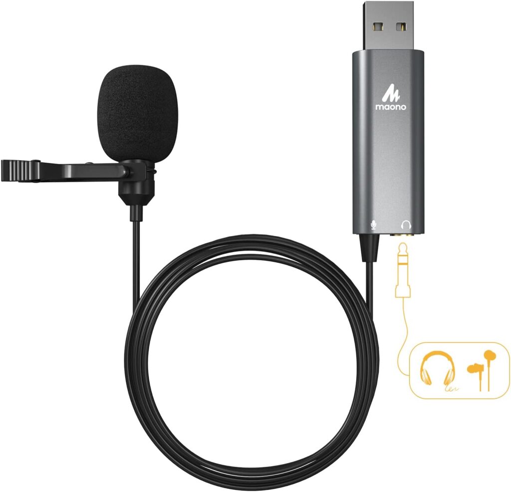 MAONO USB Lavalier Microphone, 192KHZ/24BIT Plug  Play Omnidirectional Lapel Shirt Collar Clip on Mic for PC, Computer, Mac, Laptop, YouTube, Skype, Recording, Podcasting, Gaming, AU-UL10