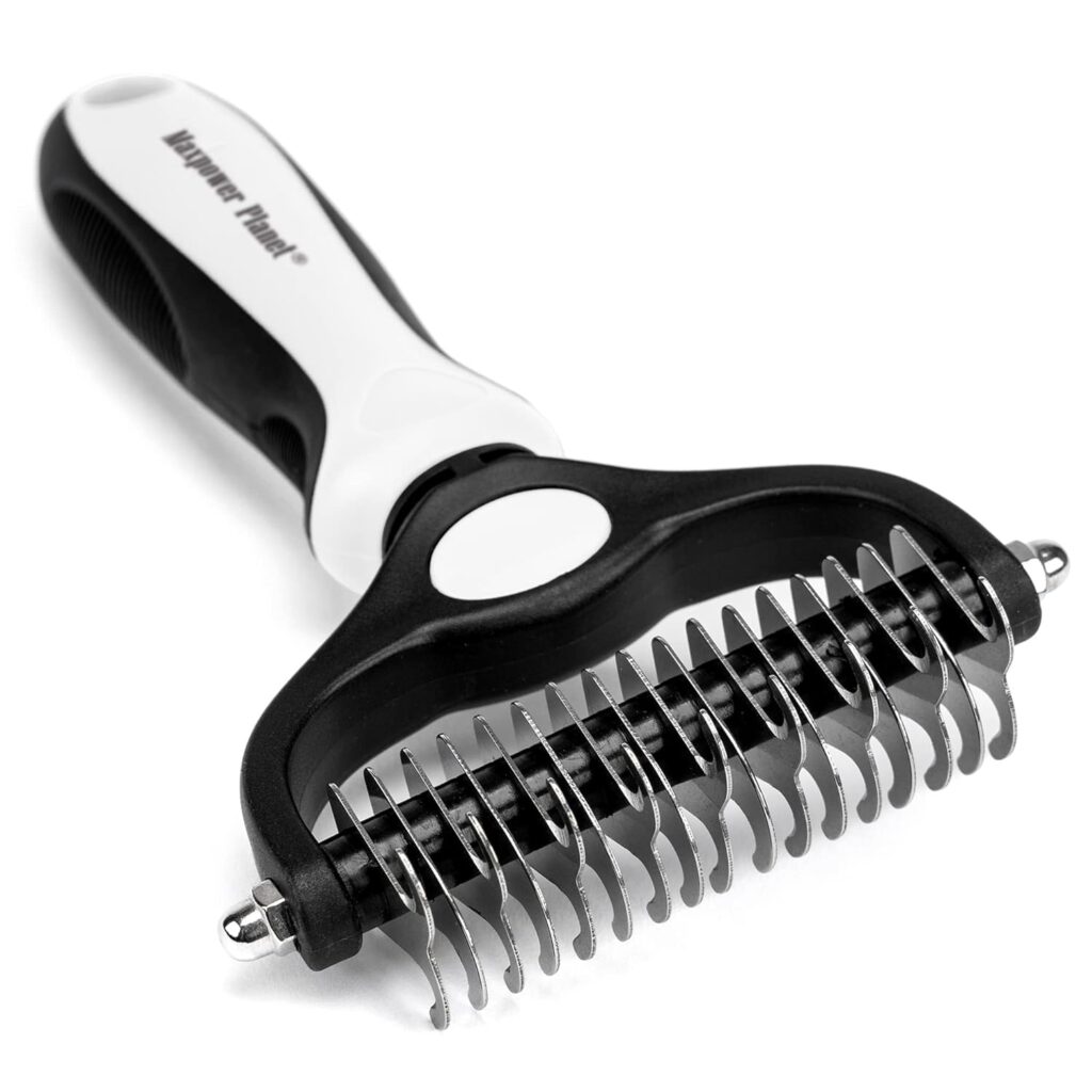 Maxpower Planet Pet Grooming Brush - Double Sided Shedding and Dematting Undercoat Rake for Dogs and Cats - Extra Wide Dog Grooming Brush, Dog Brush for Shedding, Cat Brush, Dog Brush, Pet Comb, Blue