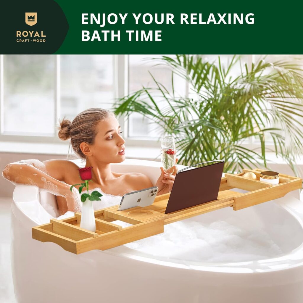 ROYAL CRAFT WOOD Luxury Bathtub Caddy Tray, One or Two Person Bath and Bed Tray, Bonus Free Soap Holder (Natural Bamboo Color) (Natural) : Home  Kitchen