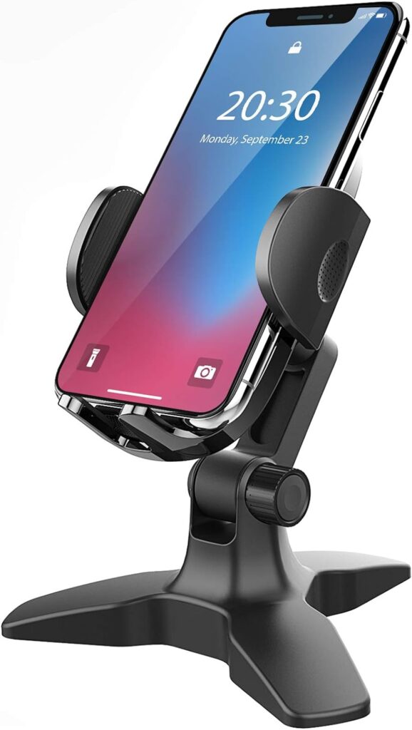 APPS2Car Cell Phone Stand for Desk Adjustable Desktop Phone Stand Thick Case Friendly Cellphone Holder Desk Heavy Duty Phone Cradle for Video Recording Office Home Compatible with 4.7-7” Smartphone