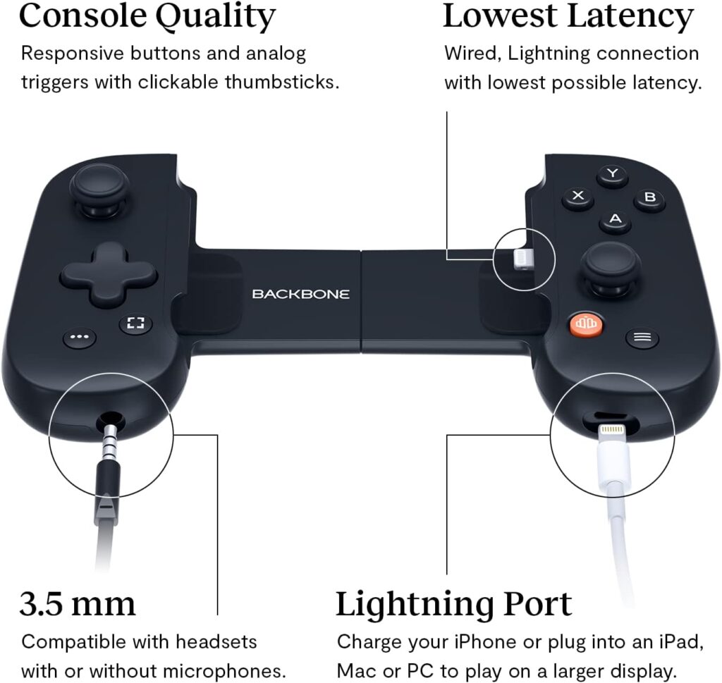 BACKBONE One Mobile Gaming Controller for iPhone (Lightning) - Turn Your iPhone into a Gaming Console - Play Xbox, PlayStation, Call of Duty, Fortnite, Roblox, Minecraft, Genshin Impact  More