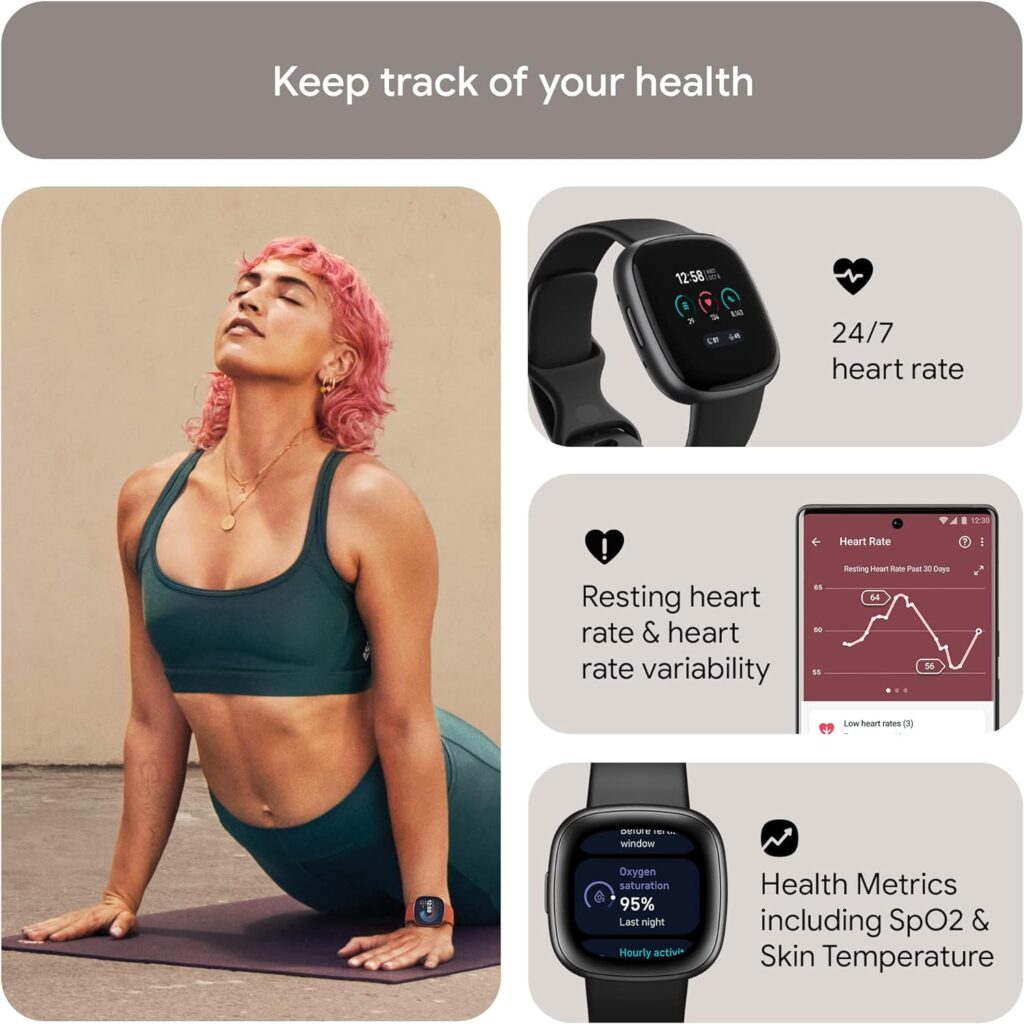 Fitbit Versa 4 Fitness Smartwatch with Daily Readiness, GPS, 24/7 Heart Rate, 40+ Exercise Modes, Sleep Tracking and more, Waterfall Blue/Platinum, One Size (S  L Bands Included)