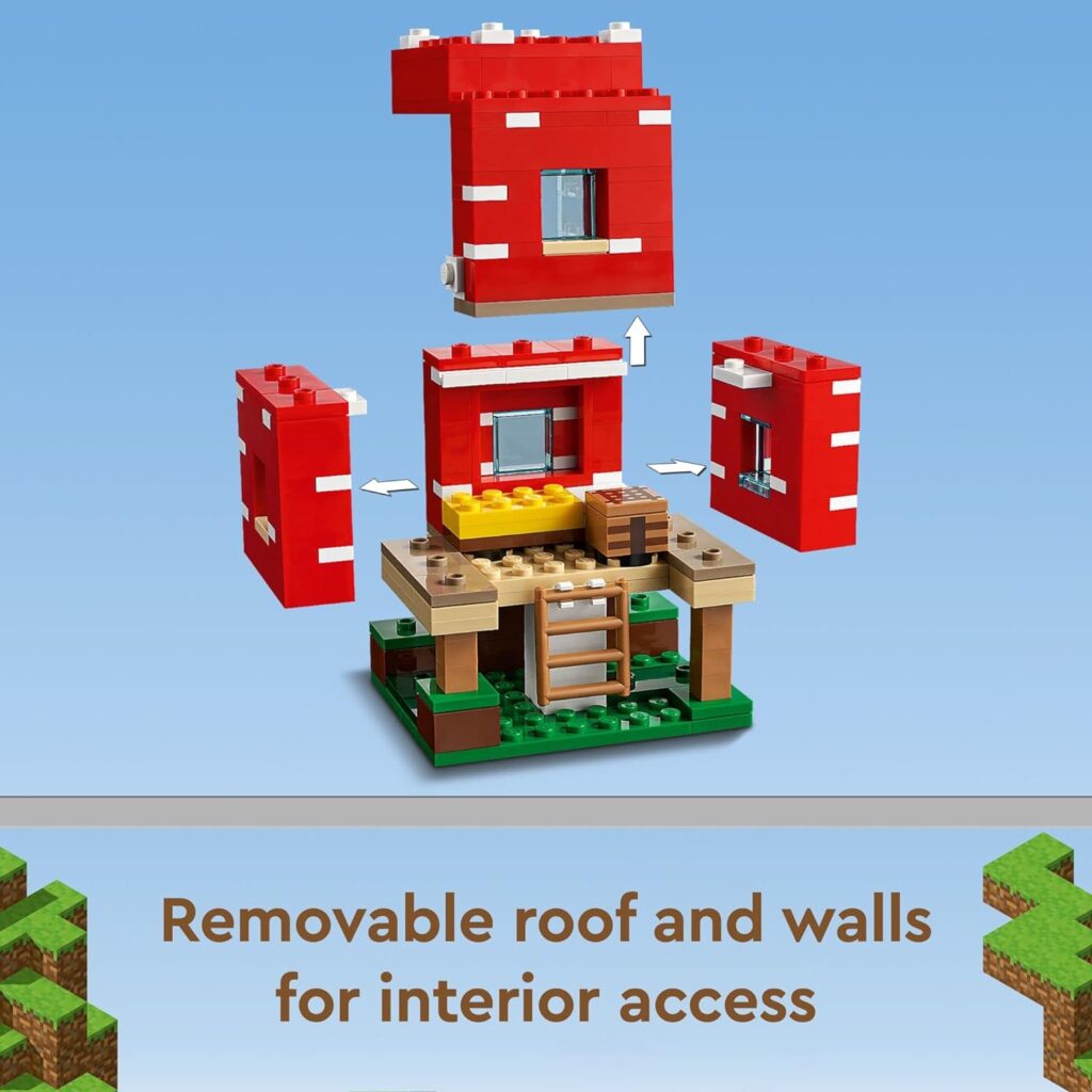 LEGO Minecraft The Mushroom House Set, 21179 Building Toy for Kids Age 8 Plus, Gift Idea with Alex, Mooshroom  Spider Jockey Figures