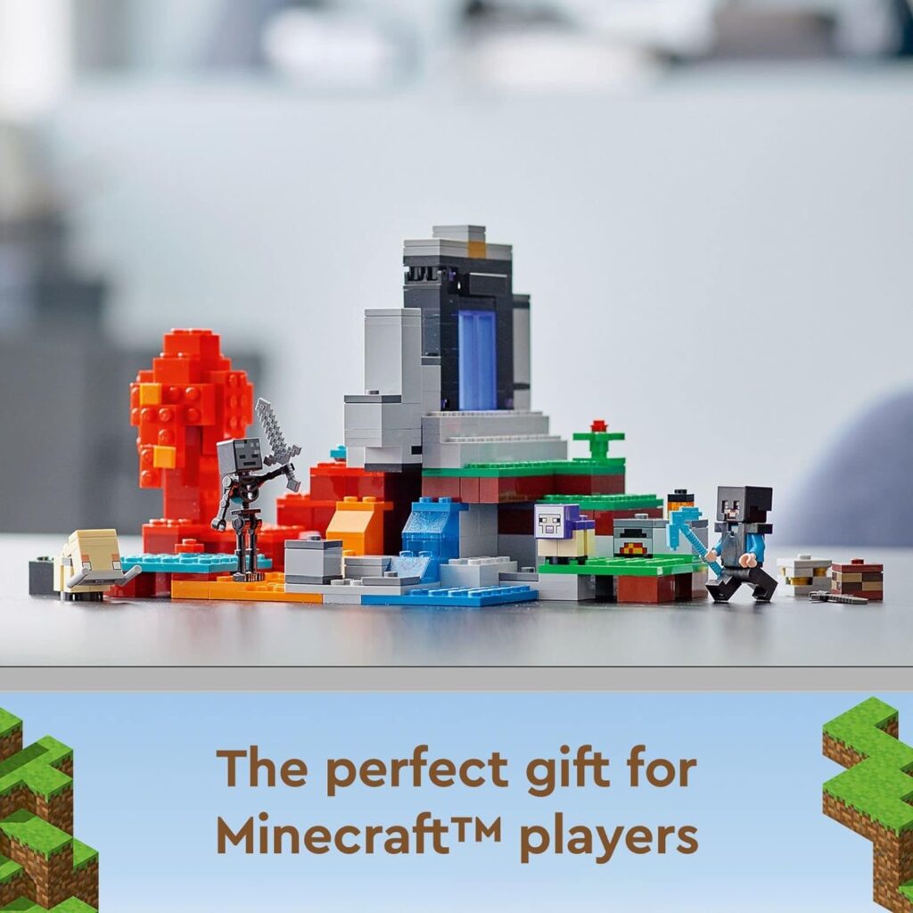 LEGO Minecraft The Ruined Portal Building Toy 21172 with Steve and Wither Skeleton Figures, Gift Idea for 8 Plus Year Old Kids, Boys  Girls