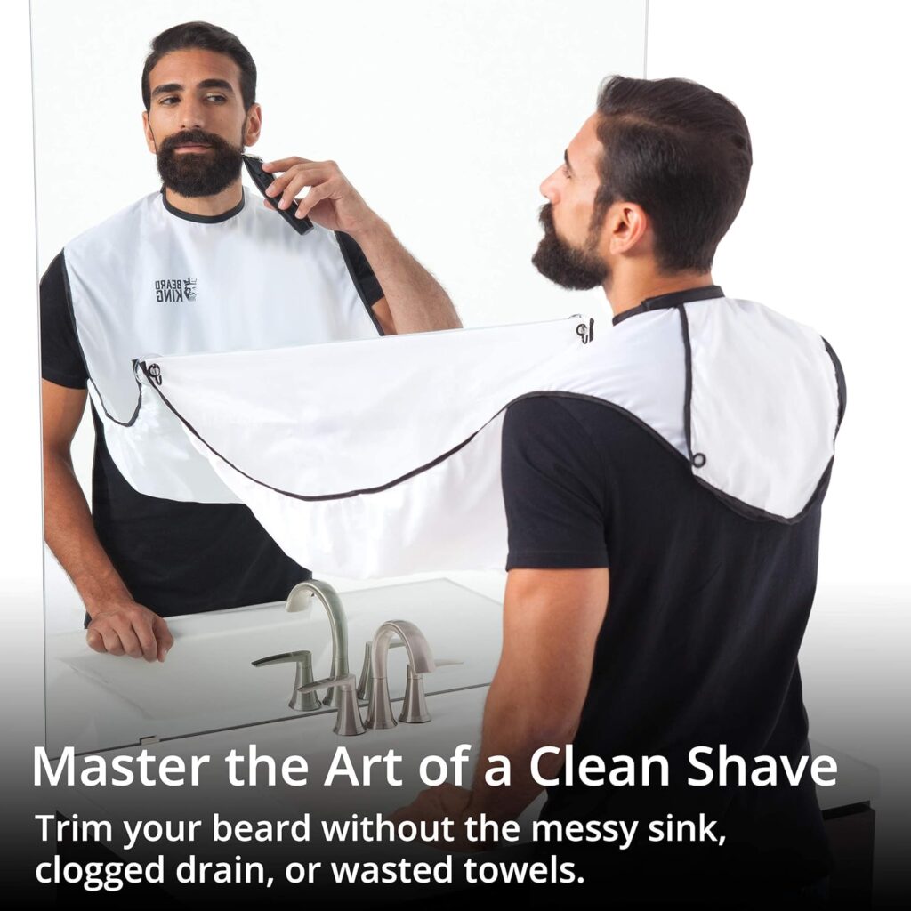 BEARD KING Beard Bib Apron for Men - the Original Cape As Seen on Shark Tank, Mens Hair Catcher for Shaving, Trimming - Grooming Accessories  Gifts for Dad or Husband - 1 Size Fits All, BLACK