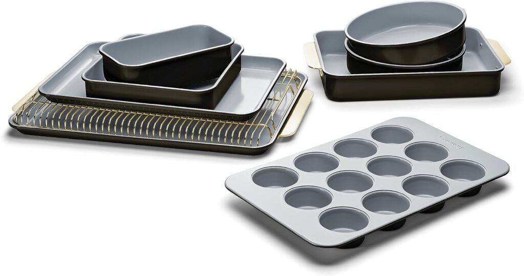 Caraway Nonstick Ceramic Bakeware Set (5 Pieces) - Baking Sheets, Assorted Baking Pans, Cooling Rack,  Storage - Aluminized Steel Body - Non Toxic, PTFE  PFOA Free - Perracotta