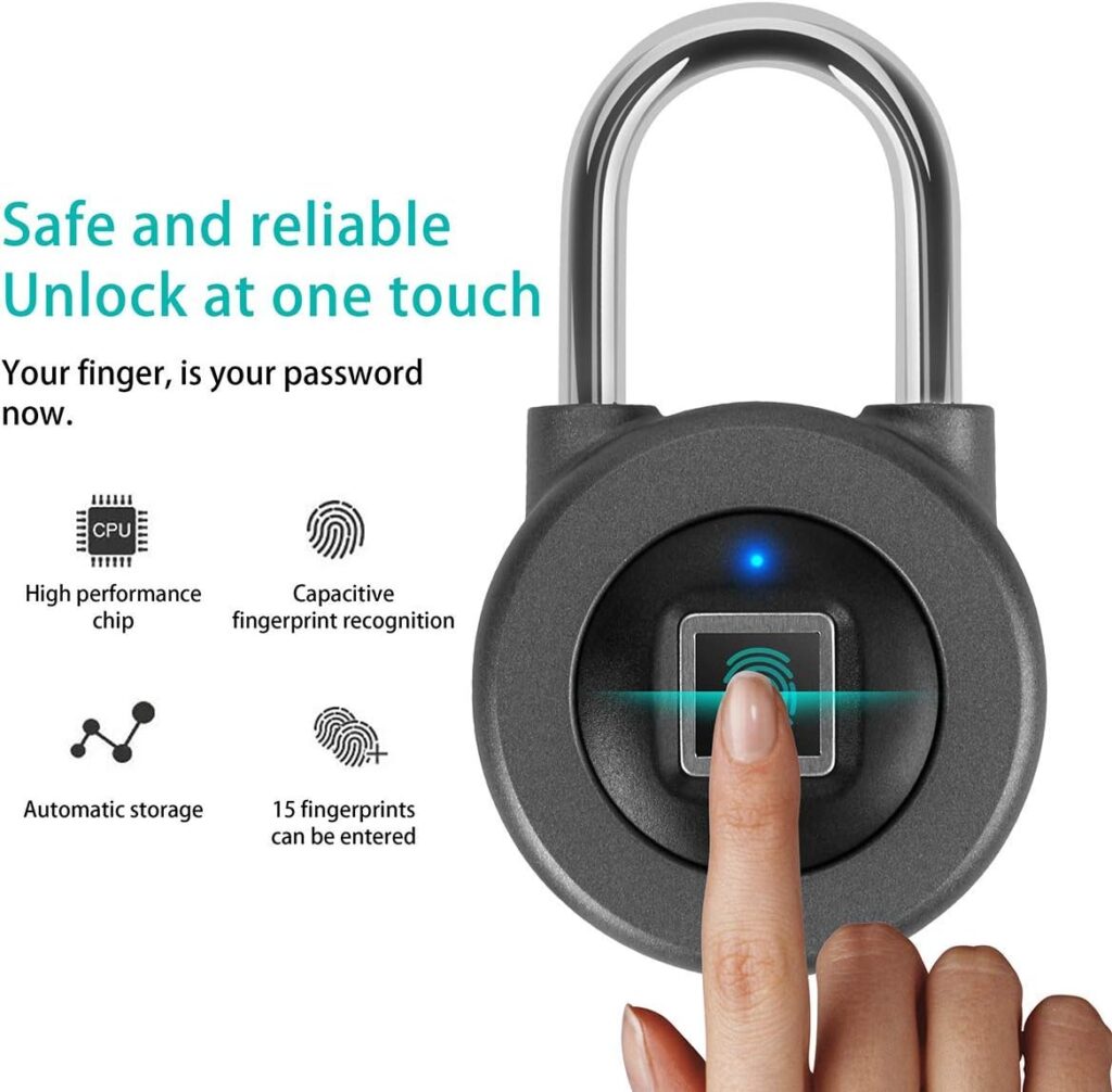 Fingerprint Padlock, AICase Bluetooth Thumbprint Lock,Support USB Charging IP67 Waterproof Smart Anti-Theft Keyless Lock Suitable for House Door,Wardrobes, Gym, Backpack,Luggage Suitcase,Bike,Office - Amazon.com