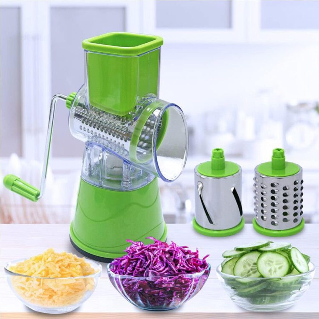 G.CHEN Metal Handle Rotary Cheese Grater Shredder and Slicer for Cheese Nut and Hard Vegetable With Suction Base(Blue)