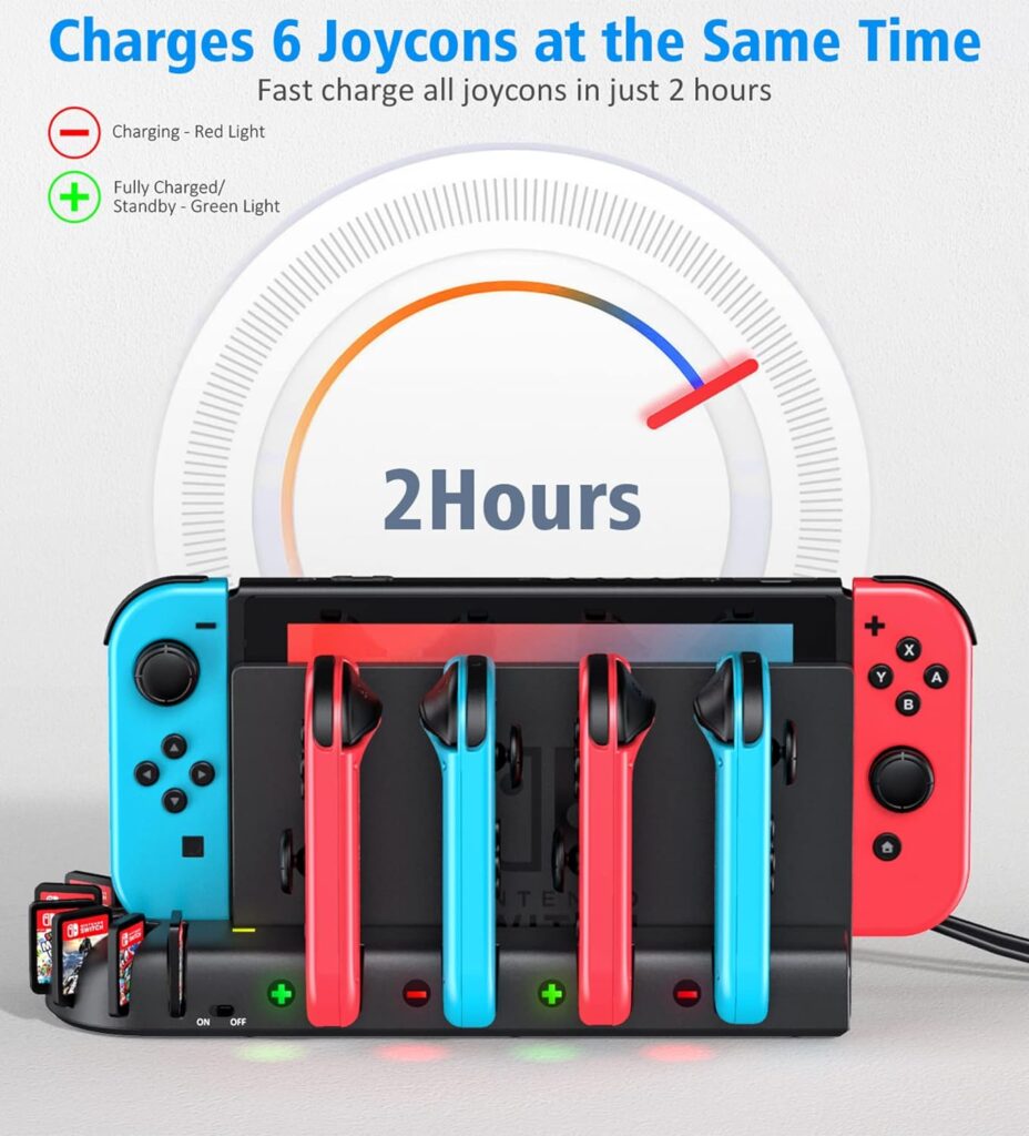 Switch Controller Charging Dock Station Compatible with Nintendo Switch  OLED Model Joycons, KDD Switch Controller Charger Dock Station with Upgraded 8 Game Storage