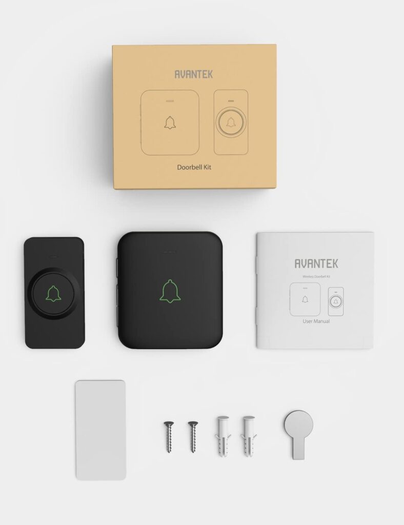Wireless Doorbell, AVANTEK D-3B Waterproof Door Chime Kit Operating at over 1300 Feet with 2 Plug-In Receivers, 52 Melodies, CD Quality Sound and LED Flash